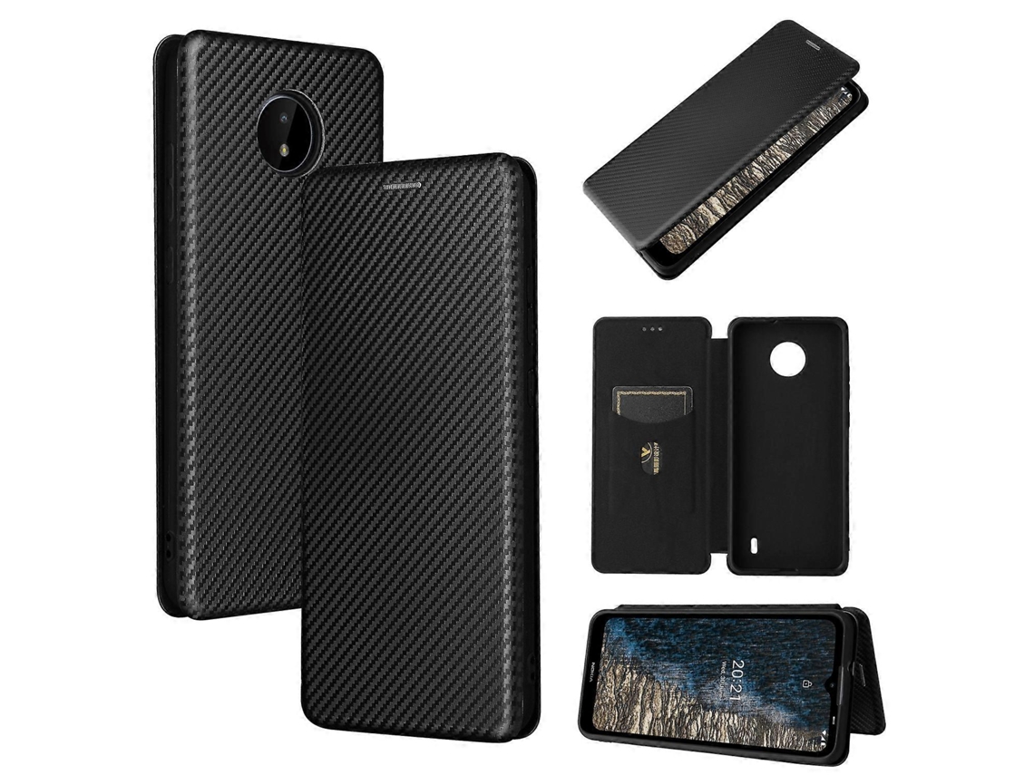 Capa De Tpu Pc Couro Pu Com Slot Para Cartão Para Nokia C10 Com Textura De Fibra De Carbono E Flip Horizontal