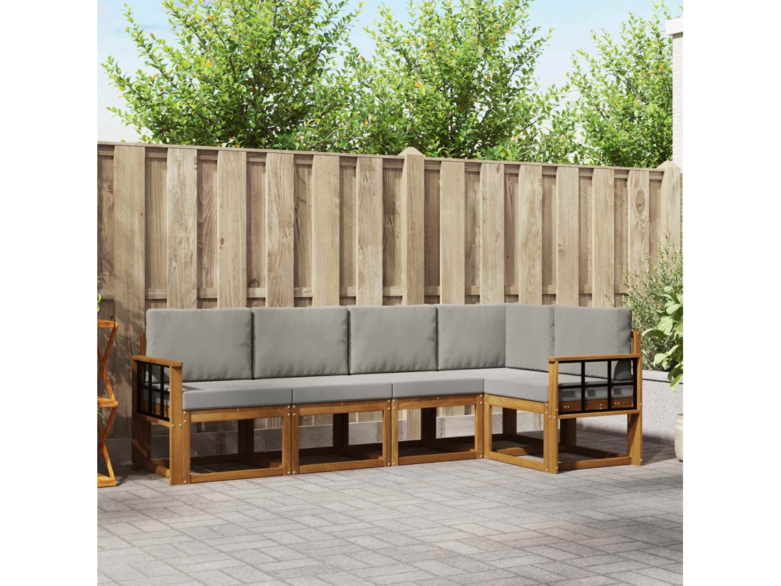 Vidaxl Conjunto De Sofás Para Exterior 5 Unid. Cinza Natural E Claro