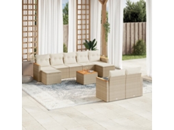 Vidaxl 10 Pcs Conjunto De Sofás P/ Jardim Com Almofadões Vime Pe Bege