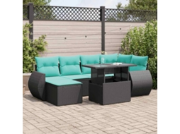 Vidaxl 7 Pcs Conjunto Sofás Jardim C/ Almofadões Vime Pe/acácia Preto