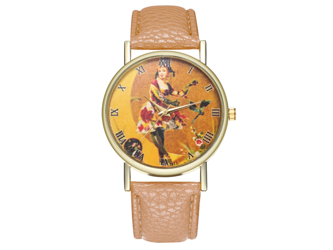 Relógio feminino Zhoulianfa, analógico, de quartzo, com pulseira de PU (bege)