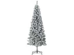 Árvore de Natal Artificial Slim 210 Cm com Galhos Realistas, Árvore de Natal Nevada Alta e Estreita com Base Dobrável, Verde Ge