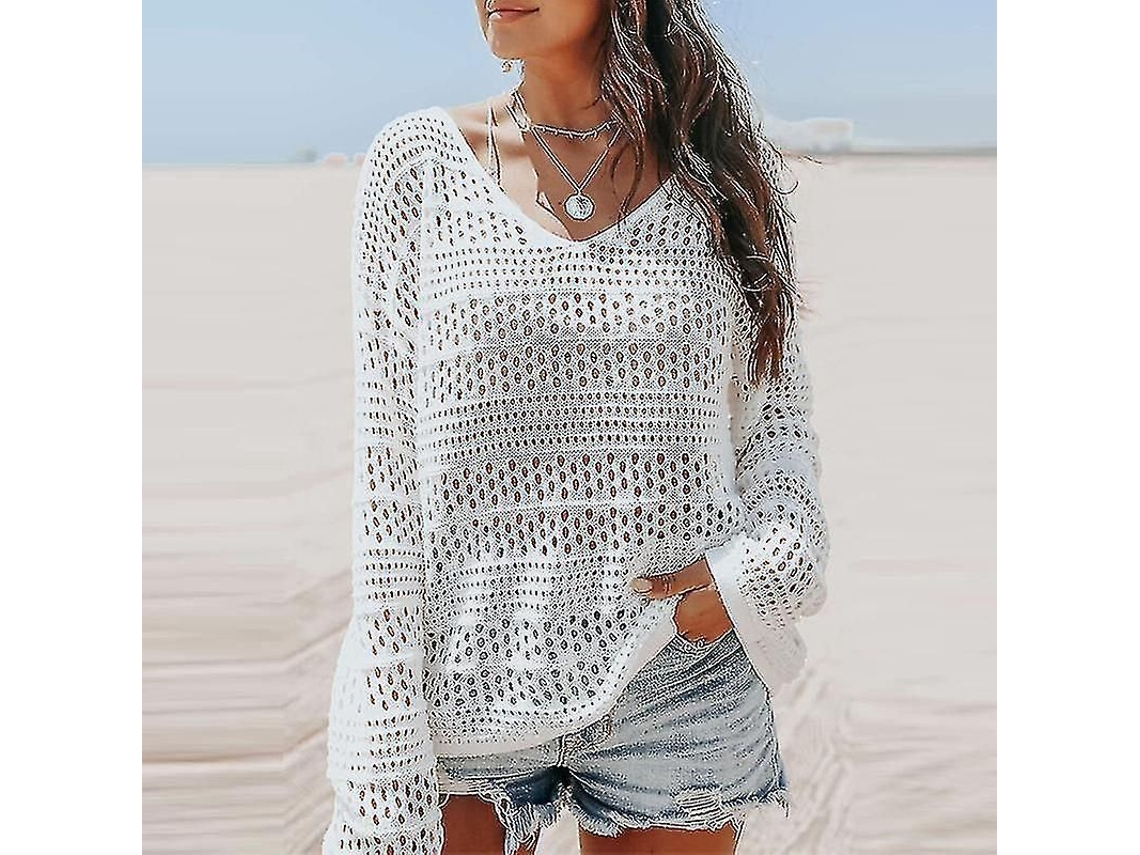 Top de Bikini Fasst, Cor Sólida, Gola V, Crochê, Praia
