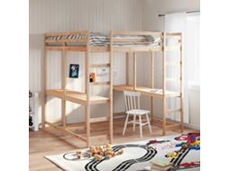 Vidaxl Cama Alta com Secretária e Escada 160x200 Cm Pinho Maciço