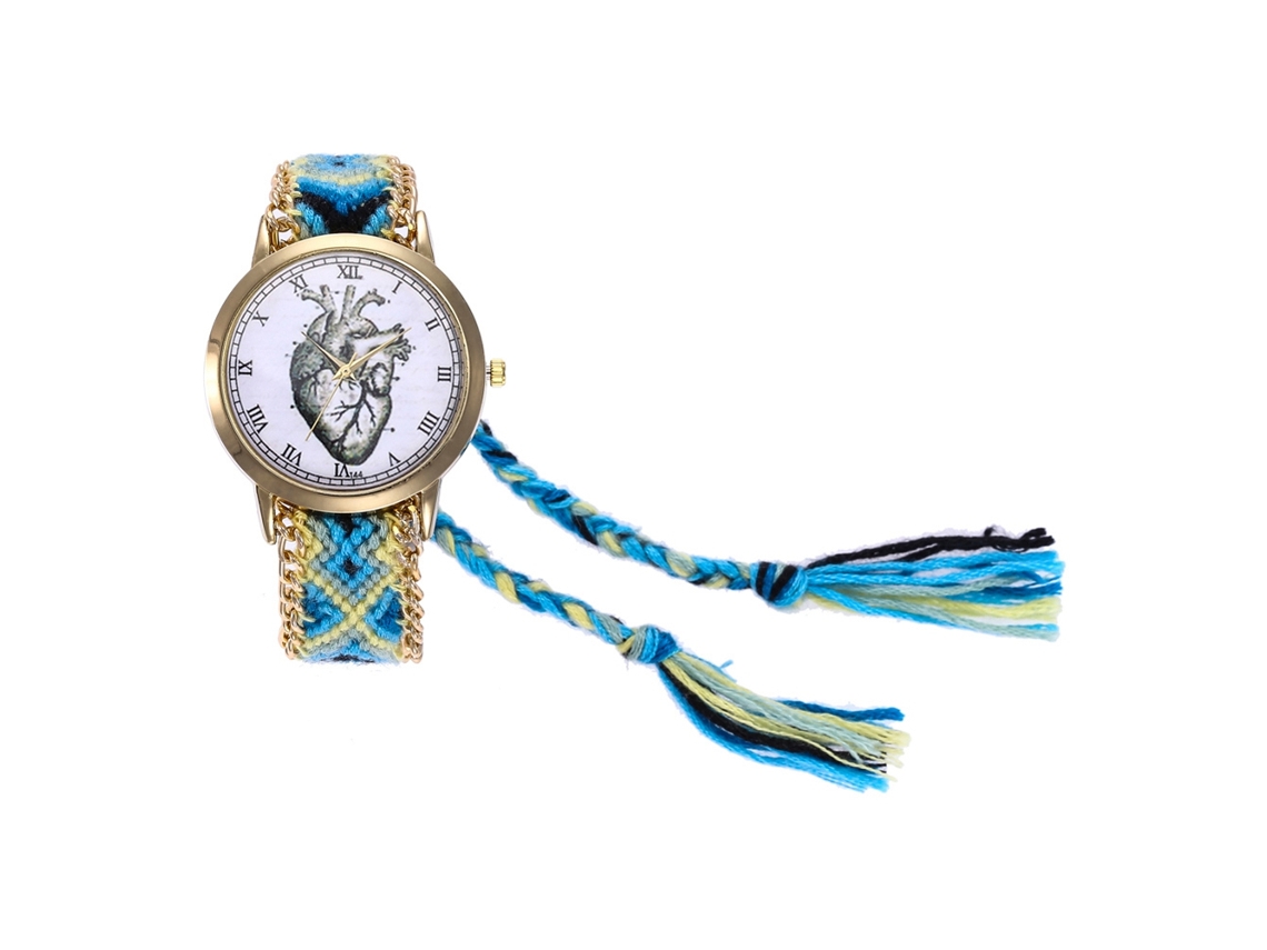 Relógio Pulseira Feminino de Lã Simples com Números Romanos e Movimento de Quartzo (amarelo)