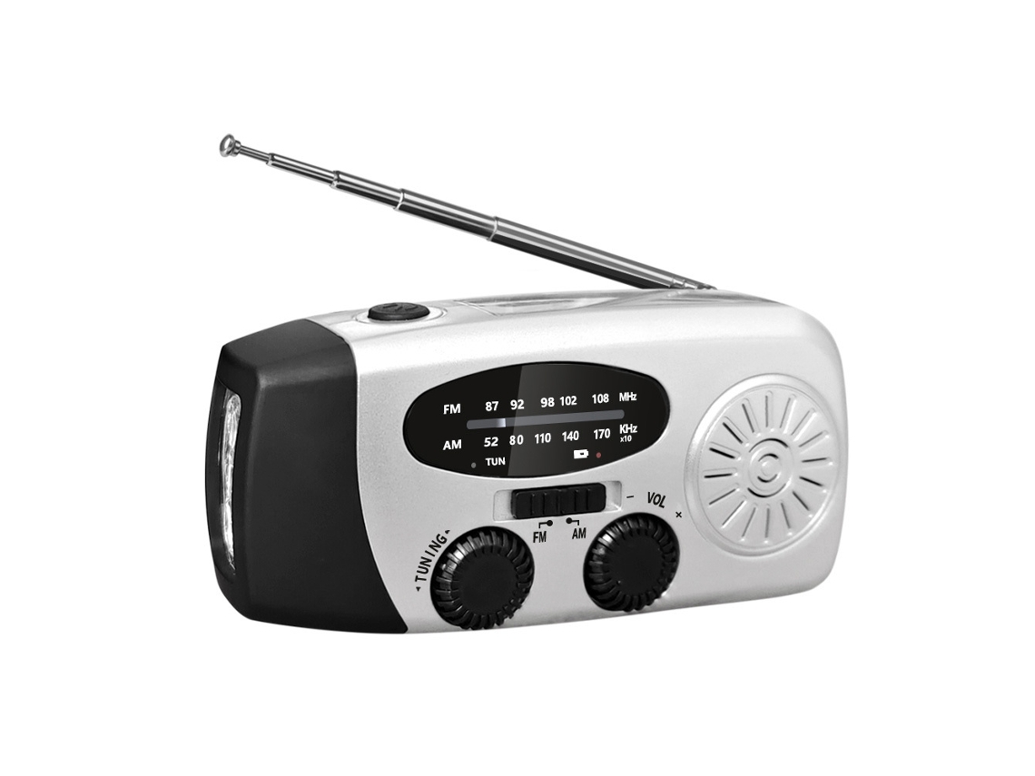 Rádio Solar De Emergência, Rádio Am/fm Portátil Com Manivela, Lanterna Led E Bateria De 2000mah / Prateado Brilvibera