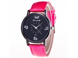 Relógio de quartzo com pulseira de couro, estilo simples e cristal rosa.