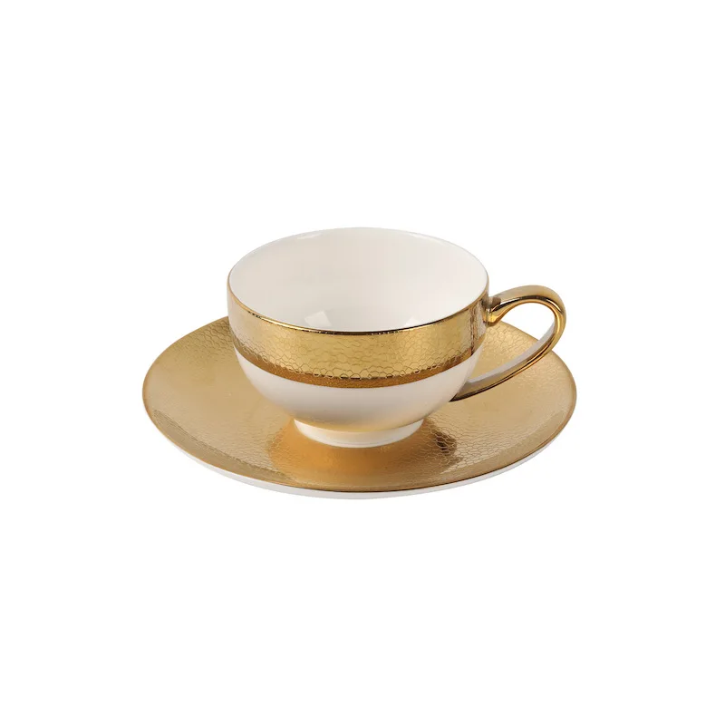 Caneca de Café em Porcelana Fina Banhada a Ouro com Textura de Couro Europeu , Caneca de Luxo para Escritório. MDUG (180ml)