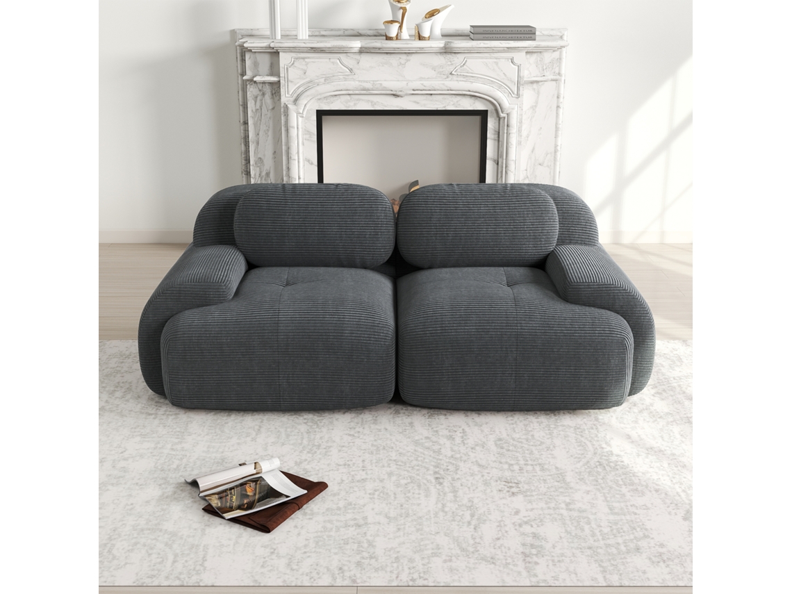 Sofá Loveseat 82 Modular Combinável, Com Braços Curvos, Base Antiderrapante E Estofamento Elástico, Para Sala, Quarto E Cinema Em Casa Cinza Mobrio