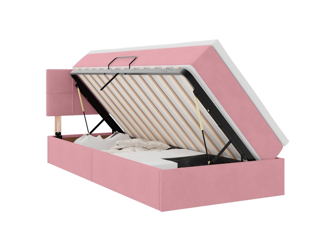 SYFAX™ Cama de Armazenamento Led com Colchão Rosa 100 X 200 Cm Veludo