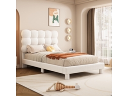 Cama Plana 90x200cm, Estofada, Com Cabeceira Acolchoada Confortável E Triplamente Ajustável, Elegante E Simples, Na Cor Branca.