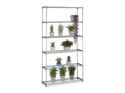 Estante De Flores Relaxdays, A X L X P: 174 X 91 X 28 Cm, 6 Prateleiras, Montagem, Metal E Plástico, Cinza
