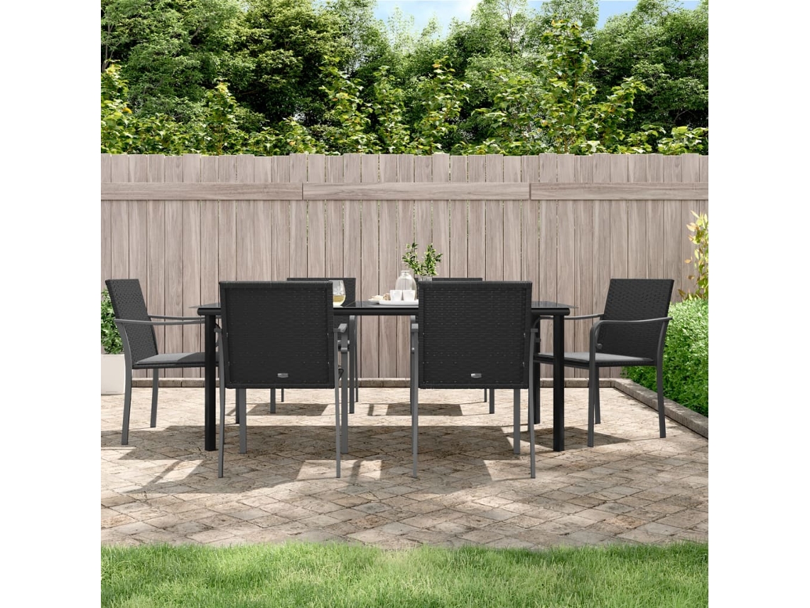 Vidaxl 7 Pcs Conjunto De Jantar P/ Jardim C/ Almofadões Vime Pe E Aço