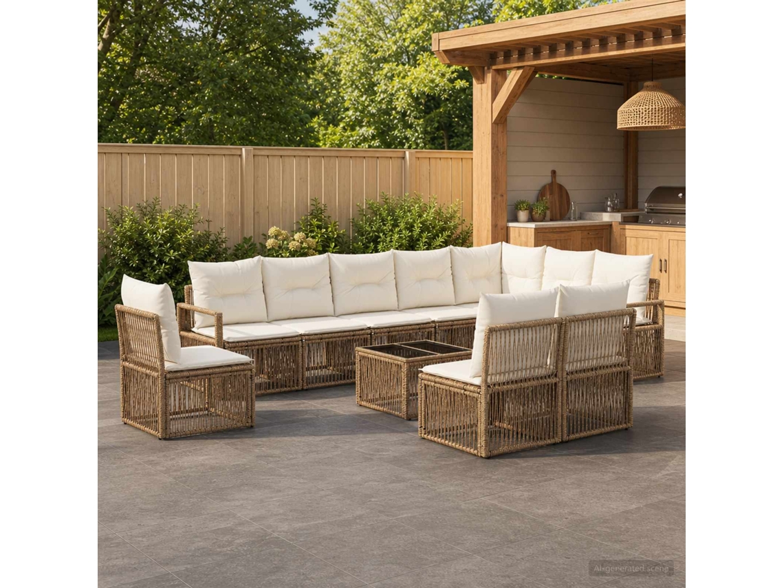 Vidaxl Conjunto De Sofá De Jardim 11 Unid. Bege Vime Pe