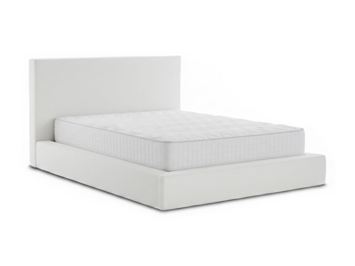 Cama De Casal Teddy Com Cabeceira, Branca, Colchão De 150 Cm + 28 Cm Com Revestimento Viscoelástico.