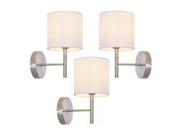 3 Candeeiros de Parede Winsford 1X E14 Metal-Têxtil 27X21Cm Prata/Branco LUX.PRO