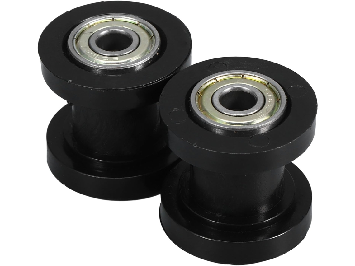 Conjunto de 2 roletes guia de corrente para motocicleta em plástico e aço.