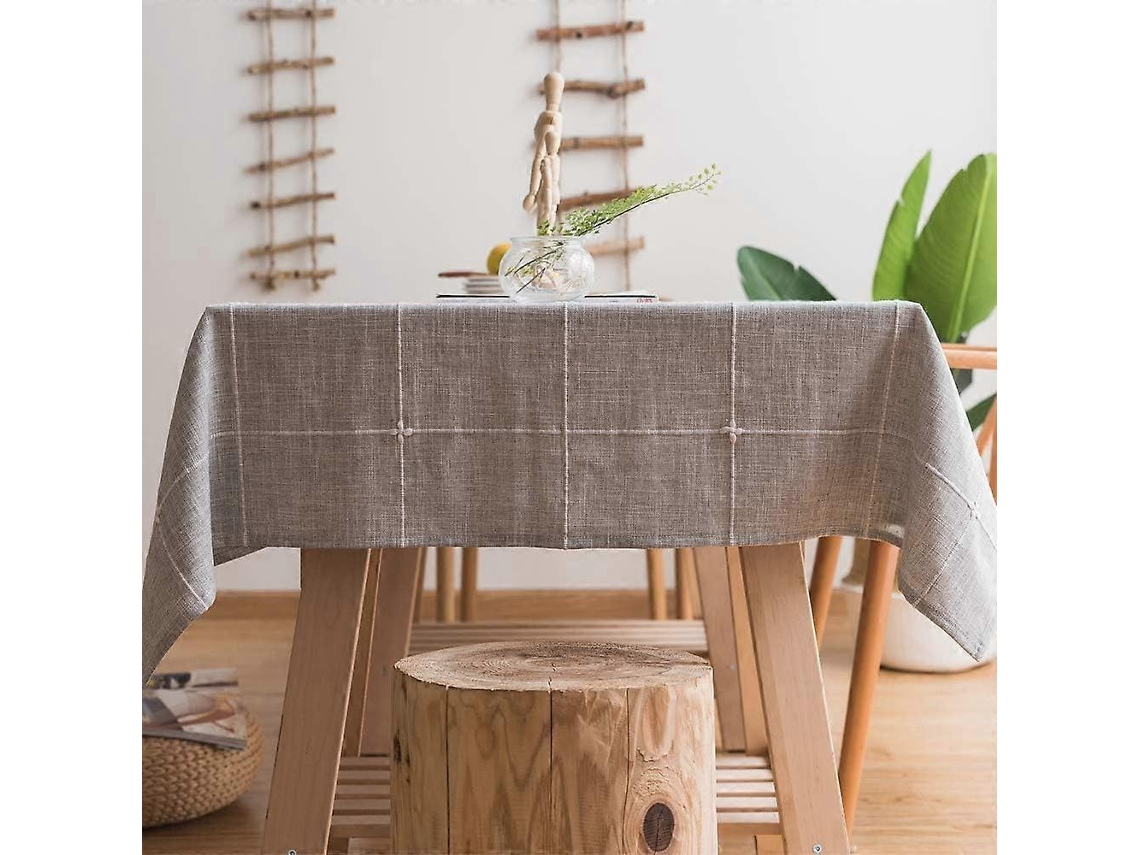 Toalha De Mesa De Algodão E Linho Para Mesas Quadradas, Toalha De Mesa Bordada Xadrez Sólida Para Decoração De Cozinha E Mesa De Jantar (135x135 Cm, C