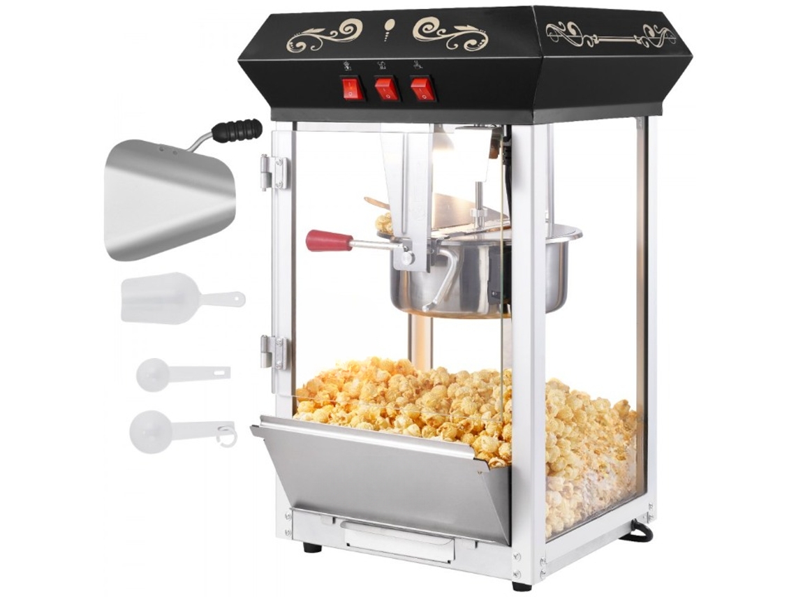 Máquina De Pipocas Preta 8oz 850w Com Luz Led E Estrutura Em Vidro Tekmaquinas