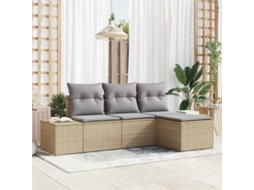 Vidaxl Conjunto De Sofá De Jardim 4 Unid. Bege Vime Pe