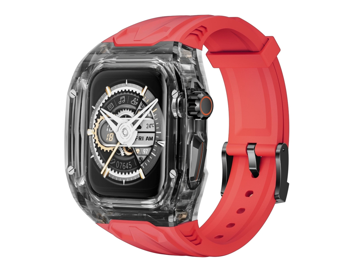 Bracelete Para Apple Watch 10ª/11ª Geração 46mm, Caixa Transparente De Policarbonato De Peça Única Vermelho Com Preto Panoona
