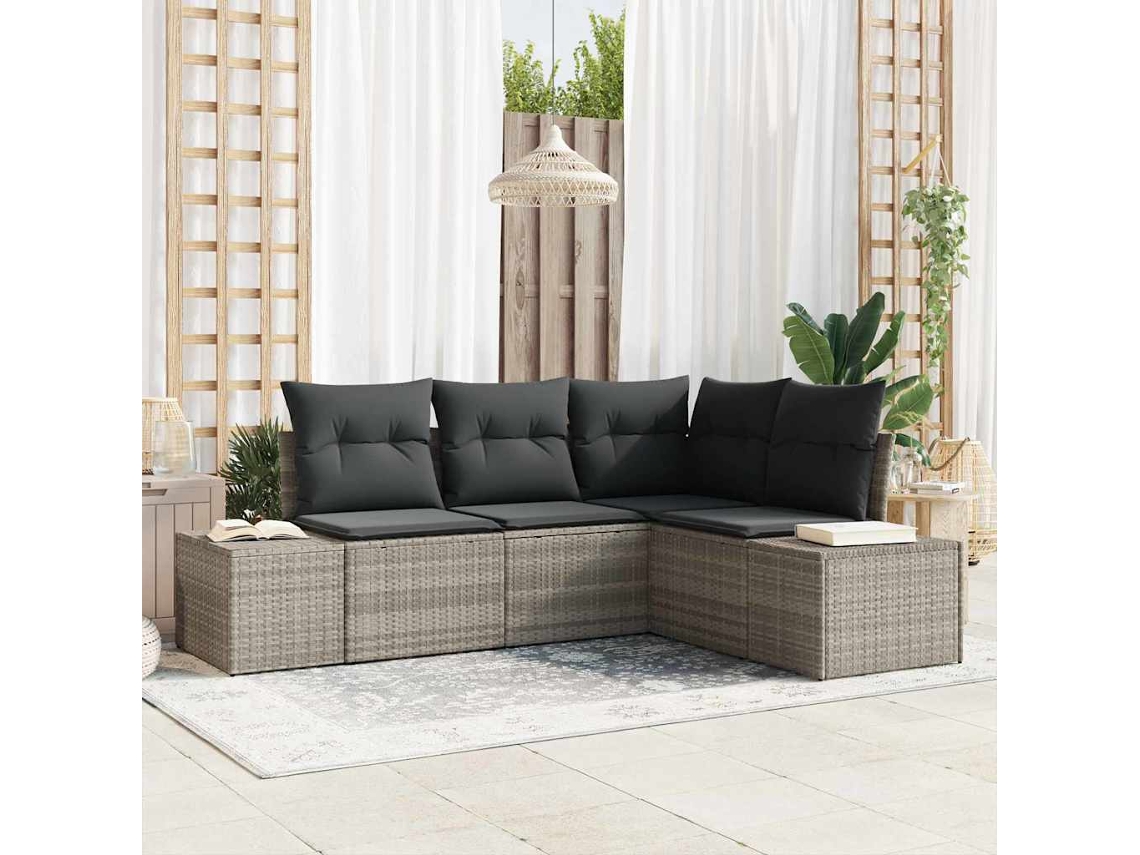 Vidaxl Conjunto De Sofá De Jardim 4 Unid. Cinzento-claro Vime Pe