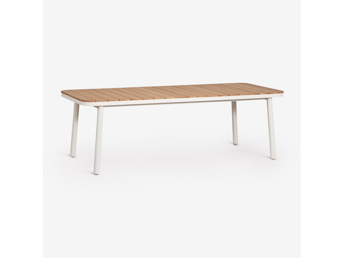 Sklum Mesa De Jantar Retangular Extensível Em Alumínio Mareiran 240-300x100 Cm Madeira De Teca Gardénia Branco