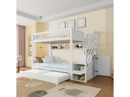Beliche Sem Colchão Com Cama Extra, Prateleira, Guarda-roupa E Gaveta, 90x200cm, Branco - Ideal Para Quarto Infantil