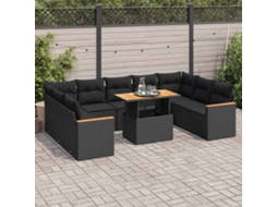 Vidaxl 10 Pcs Conjunto Sofás Jardim C/ Almofadões Vime Pe/acácia Preto