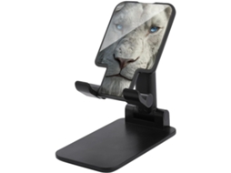 Suporte Dobrável E Ajustável Para Celular, Ideal Para Mesa, Com Um Leão Branco De Olhos Azuis
