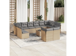 Vidaxl 13 Pcs Conjunto De Sofás P/ Jardim Com Almofadões Vime Pe Bege
