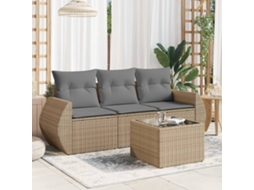 Vidaxl 4 Pcs Conjunto De Sofás Para Jardim C/ Almofadões Vime Pe Bege