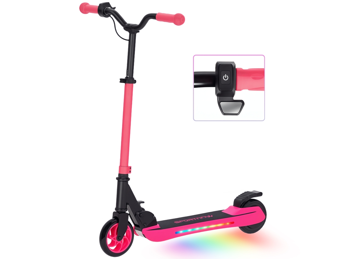 Trotinete Elétrica Dobrável Para Crianças 120 W Autonomia 6 Km E Máximo 10 Km/h Com Travão Luzes Led 74x52x83-87 Cm Rosa