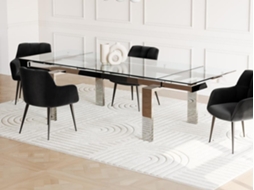 Mesa Extensível Lubana VENTE-UNIQUE.PT (Transparente e Prateado - Vidro - 270x100x75 cm)