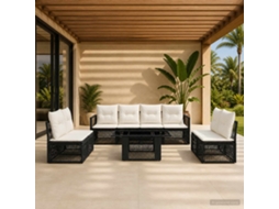 Vidaxl Conjunto De Sofá De Jardim 9 Unid. Preto E Branco Creme Vime Pe