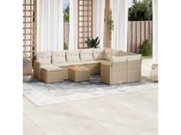 Vidaxl 11 Pcs Conjunto Sofás De Jardim C/ Almofadões Vime Pe Bege