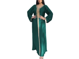 Vestido Longo De Cetim Com Strass Para Eid Al-fitr - Confortável E Soft Em Poliéster - Cores: Verde, Rosa, Azul Claro Verde