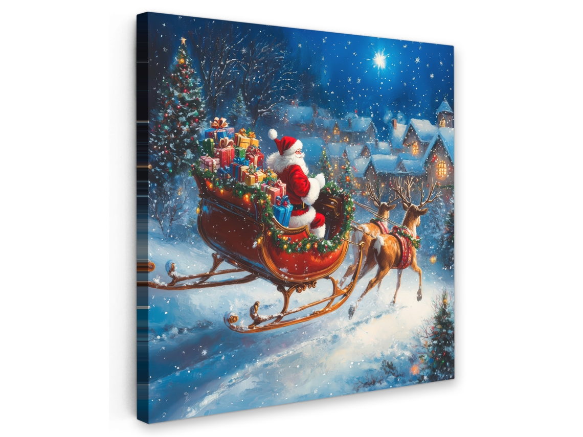 Tecido Estampado Pai Natal - Renas - Natal - Neve 90x90