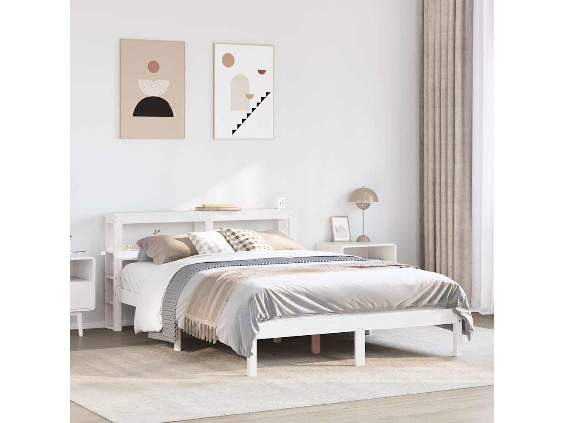 Vidaxl Cama Sem Colchão 135x190 Cm Madeira De Pinho Maciça Branco
