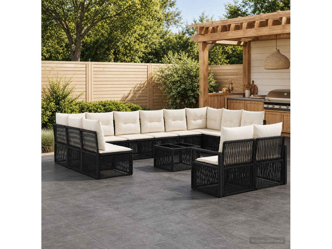 Vidaxl Conjunto De Sofá De Jardim 13 Pcs Preto Vime Pe