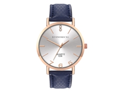 Relógio de Pulso Unissex de Quartzo com Pulseira Pu Mostrador Redondo Branco Azul