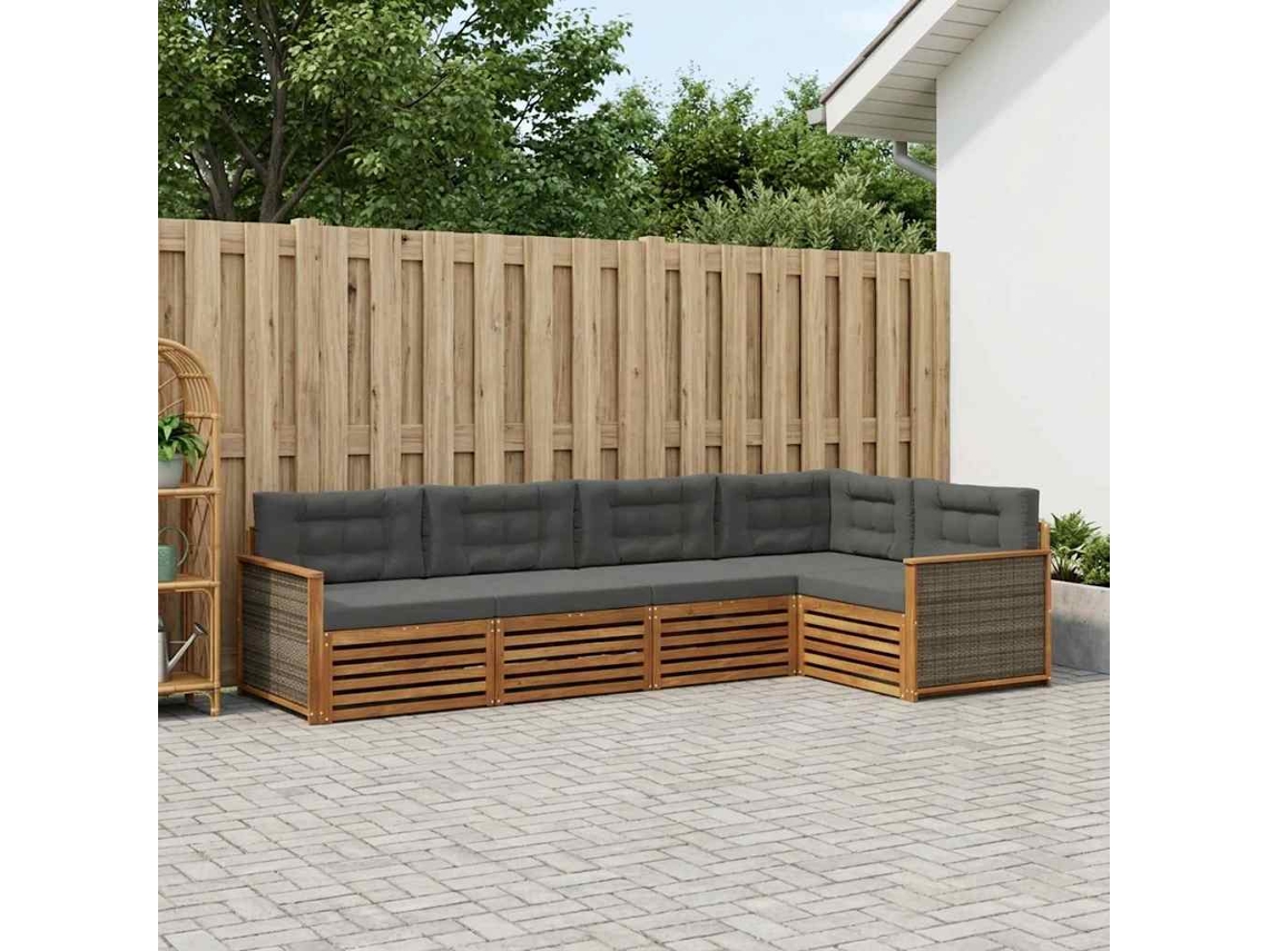 Vidaxl Conjunto De Sofás Para Exterior 5 Unid. Natural E Antracite