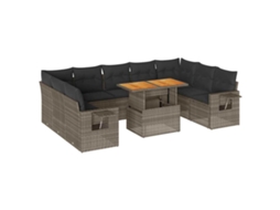 Conjunto de 10 Sofás de Jardim com Almofadões Vime Pe Cinzento MAISON EXCLUSIVE