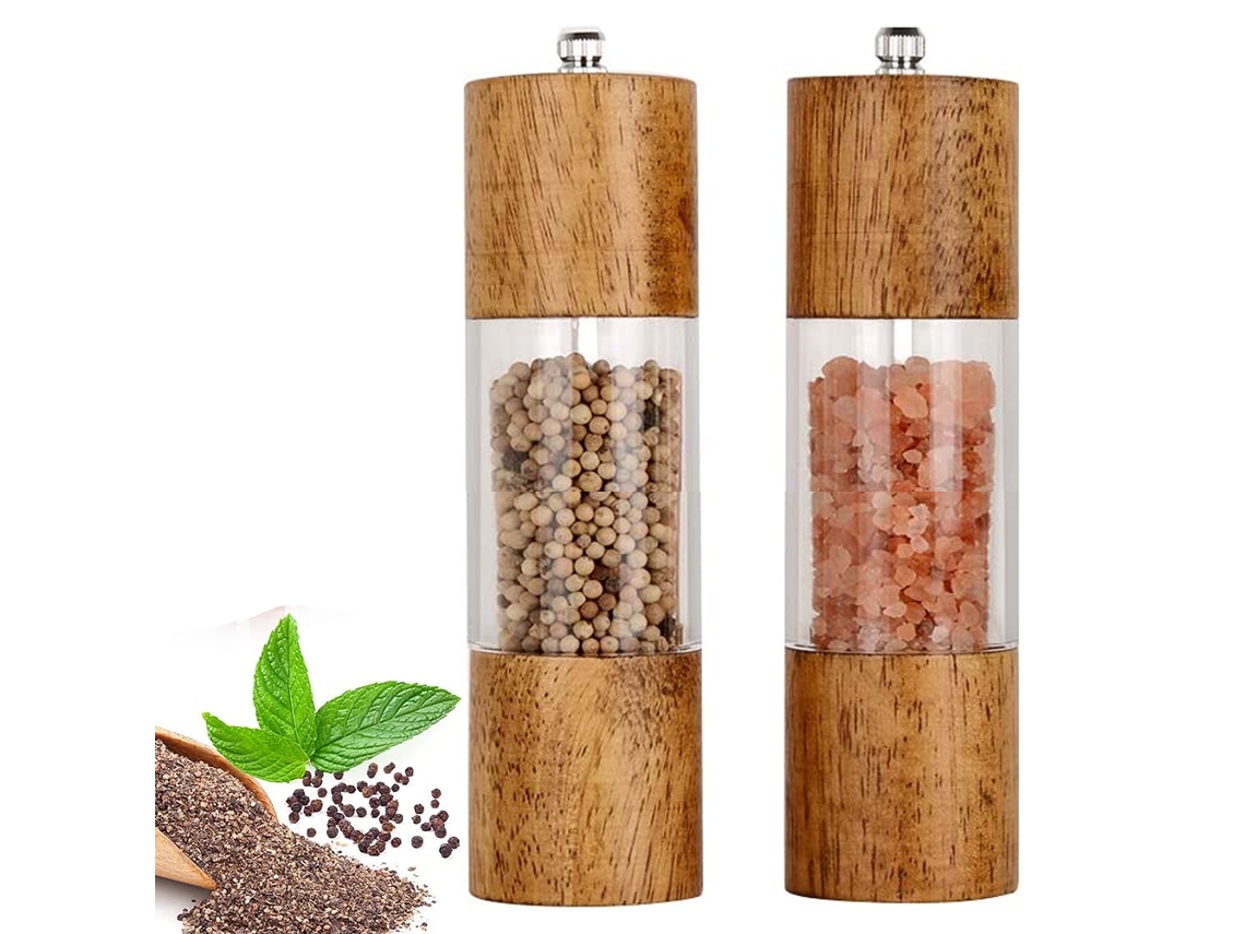 Ferramenta 2 Peças 1 Conjunto Moinho de Pimenta Manual Caixa Duas 6 Polegadas Moinhos Sal e Manuais Agitadores Madeira UISAVE