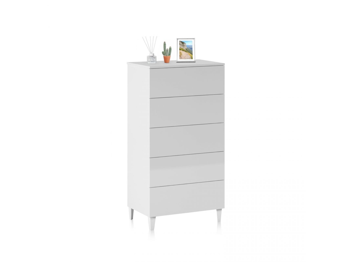 Cómoda Compacta Com 5 Gavetas, 61 X 117 Cm, Plex Branco 61 X 117 X 40 Cm