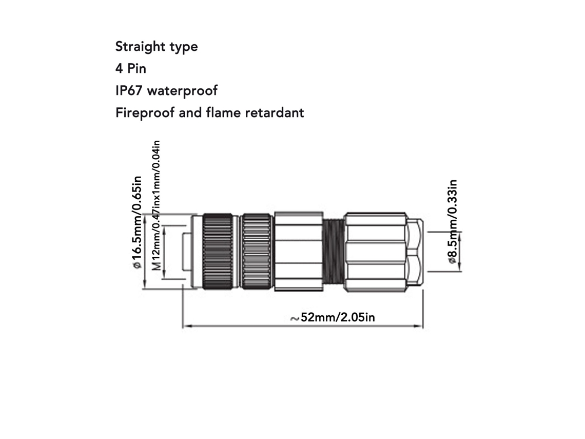 Conector De Aviação M12 Straight 4 Pinos Ip67 Resistente Ao Fogo Laxiscreed