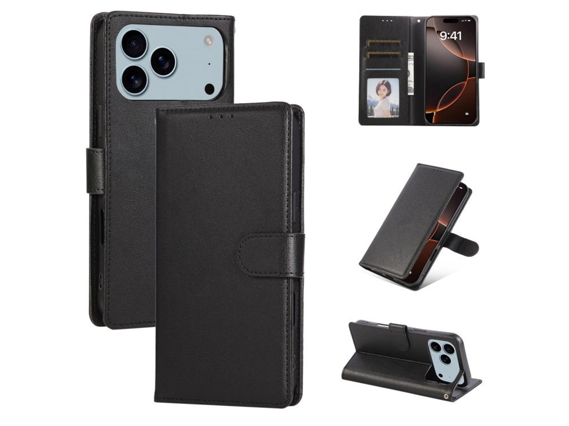 Capa De Couro Para Iphone 17 Pro Com 3 Compartimentos Para Cartões E Multifuncional.