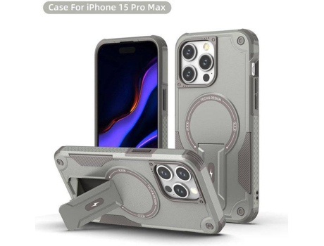 Capa Magsafe Iphone 15 Pro Max Com Suporte, Carregamento Sem Fio, Proteção Antichoque, Dupla Camada Pctpu E Cantos Reforçados