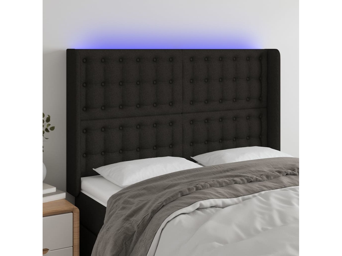 Vidaxl Cabeceira De Cama C/ Luzes Led Tecido 147x16x118/128 Cm Preto