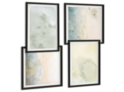 Composição De Quadros Padrões Abstratos Em Bege E Cinza Moldura Preta Quadros Para O Escritório Espelharte (conjunto De 4 Imagens)